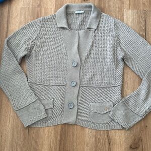 Marella gray crochet knit 100% cotton cardigan sweater Sz Large